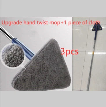 Extendable Triangle Mop with 360° rotatable head for deep cleaning floors, walls, and ceilings