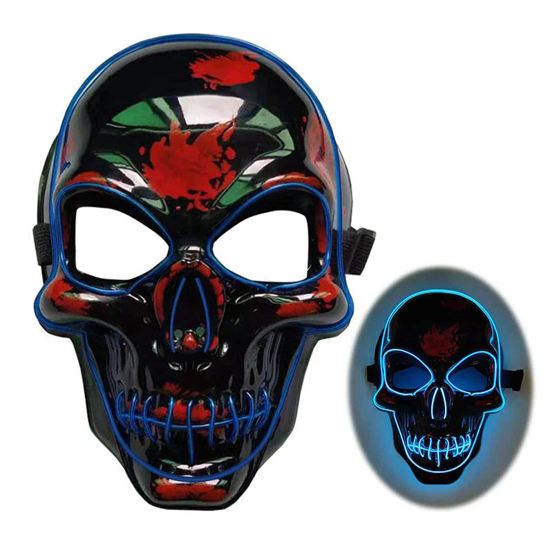 Realistic LED Skeleton Mask with customizable glow-in-the-dark lighting effects for Halloween, parties, and more