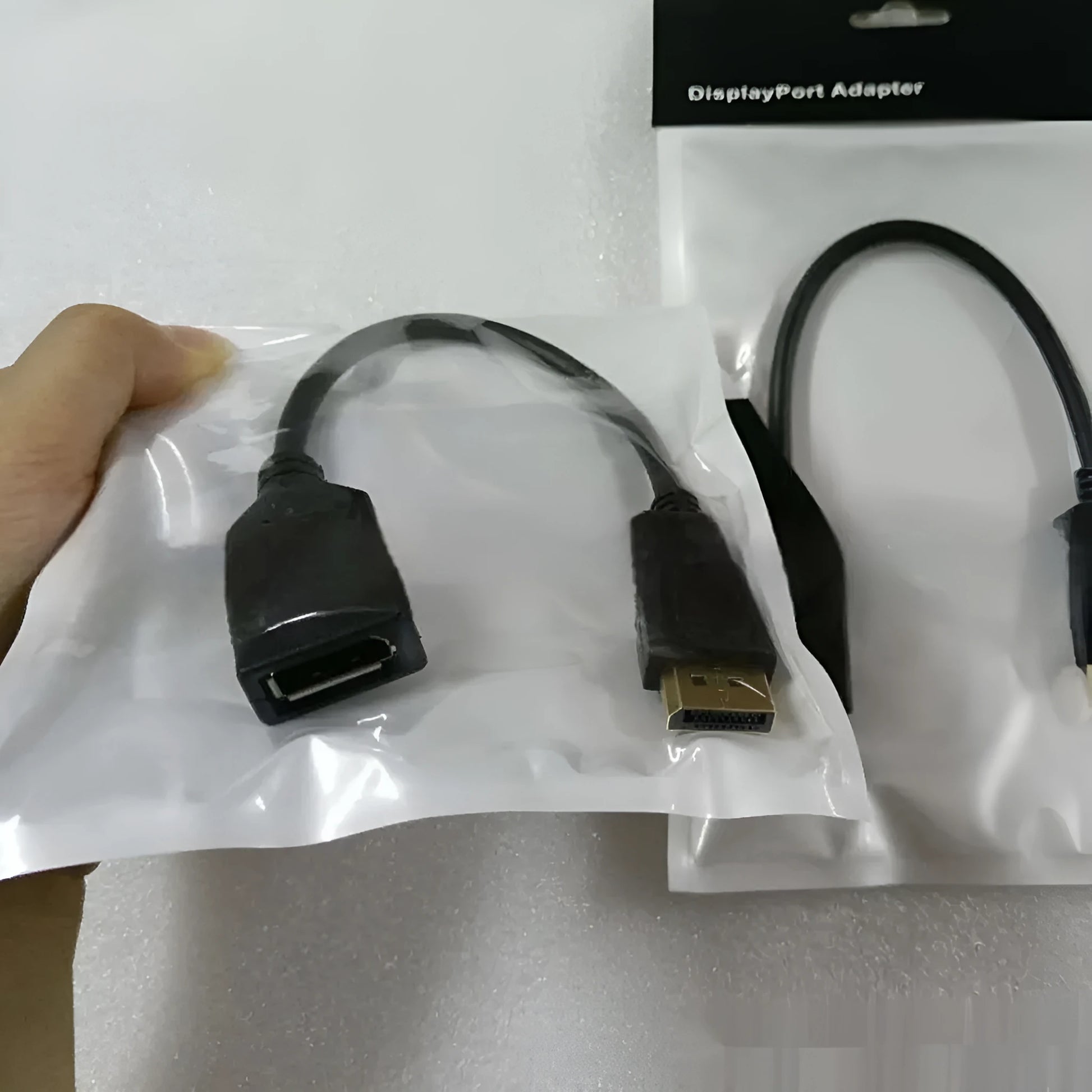 Black DisplayPort DP male to female extension cable approximately 10cm long