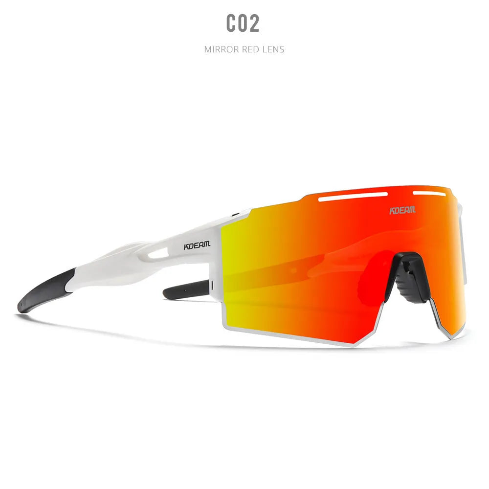 Polarised cycling sunglasses with frameless TR90 lightweight frame in sports design for athletic activities