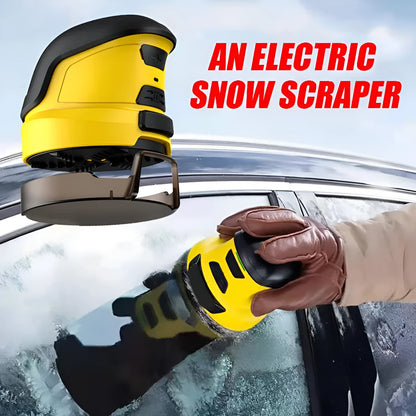 Yellow cordless electric snow scraper with USB charging cable for car window ice removal