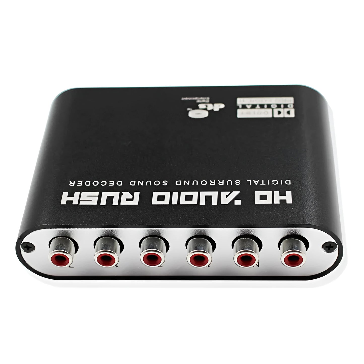 Black DTS Dolby AC-3 audio decoder with optical coaxial inputs for 5.1 channel conversion