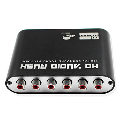 Black DTS Dolby AC-3 audio decoder with optical coaxial inputs for 5.1 channel conversion