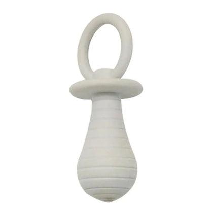 Blue TPR pet pacifier chew toy with squeaker for puppies and kittens on a white background.