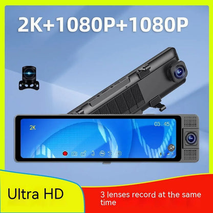 12-inch car dash cam with touchscreen display and rearview camera for vehicle security