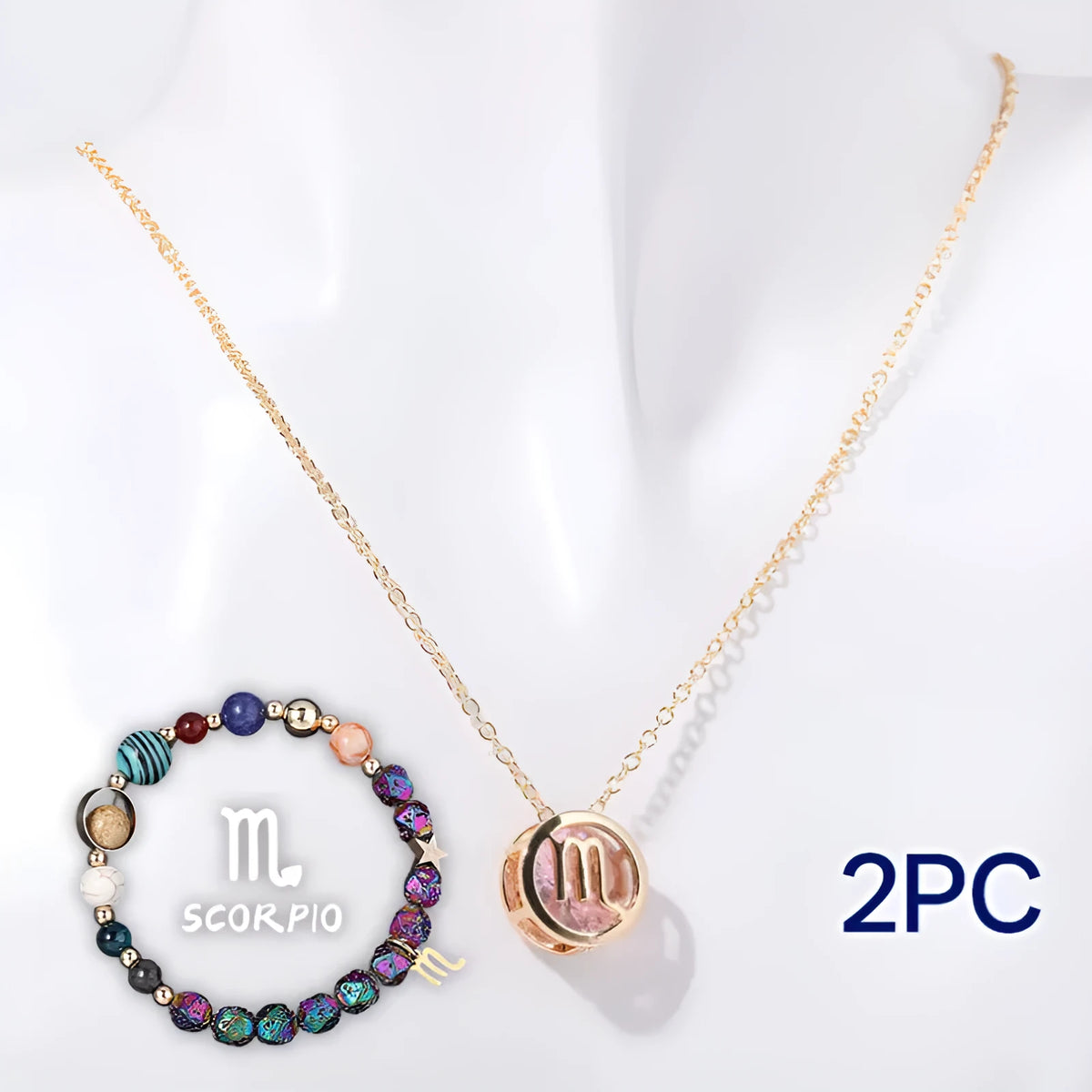 Natural stone bead necklace and matching bracelet set on display