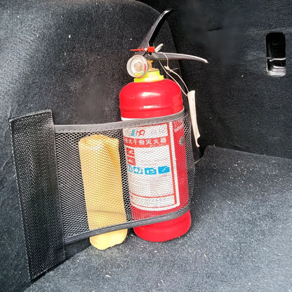 Elastic car boot storage net in polyester material for organising loose items in luggage compartment