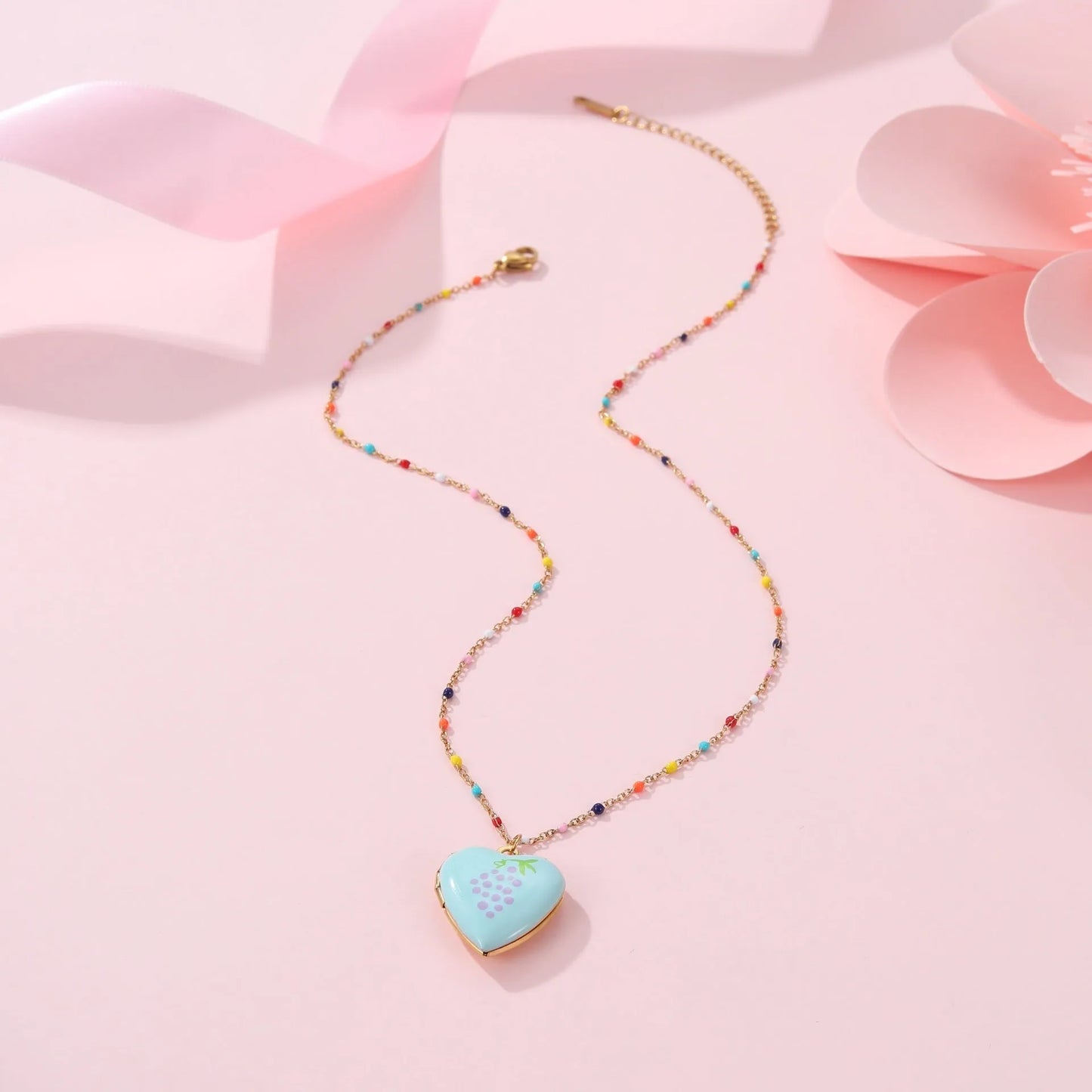 Stainless steel fruit pendant necklace with gold plating on adjustable 41-50cm chain