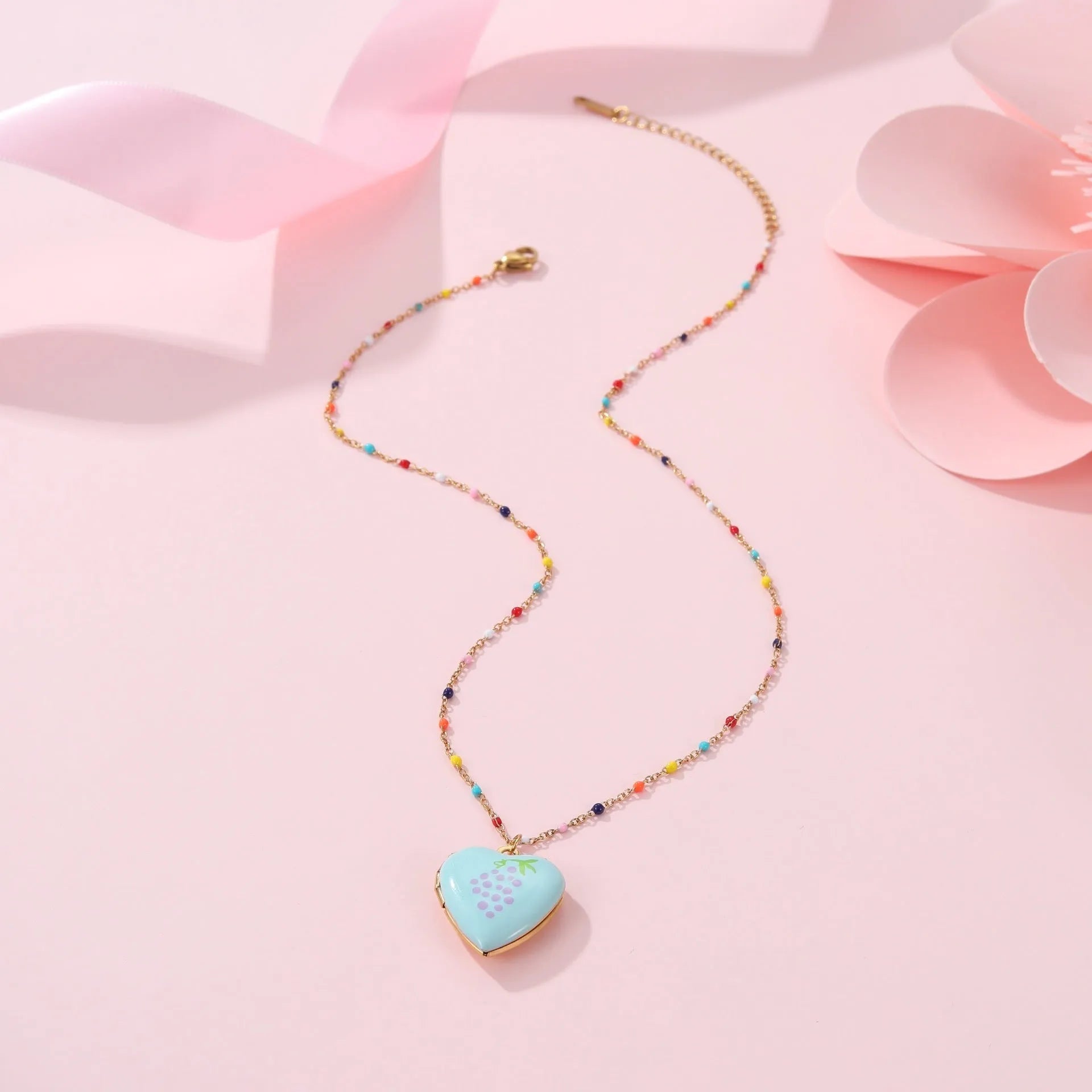 Stainless steel fruit pendant necklace with gold plating on adjustable 41-50cm chain
