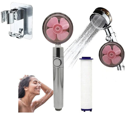 A high-pressure handheld shower head with a turbo-charged water flow and a cotton filter for a luxurious, spa-like bathing experience.