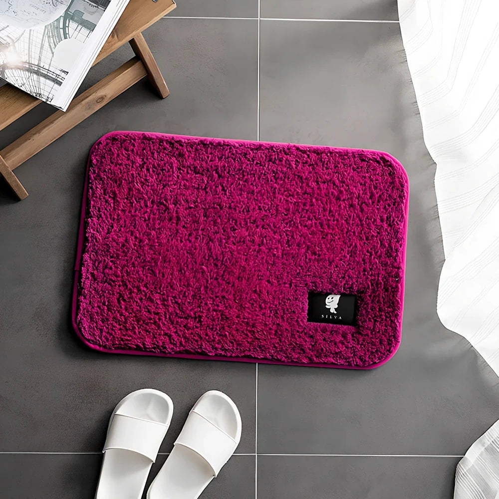 Rectangular anti-slip bathroom mat with polyester fibre construction in multiple colour options