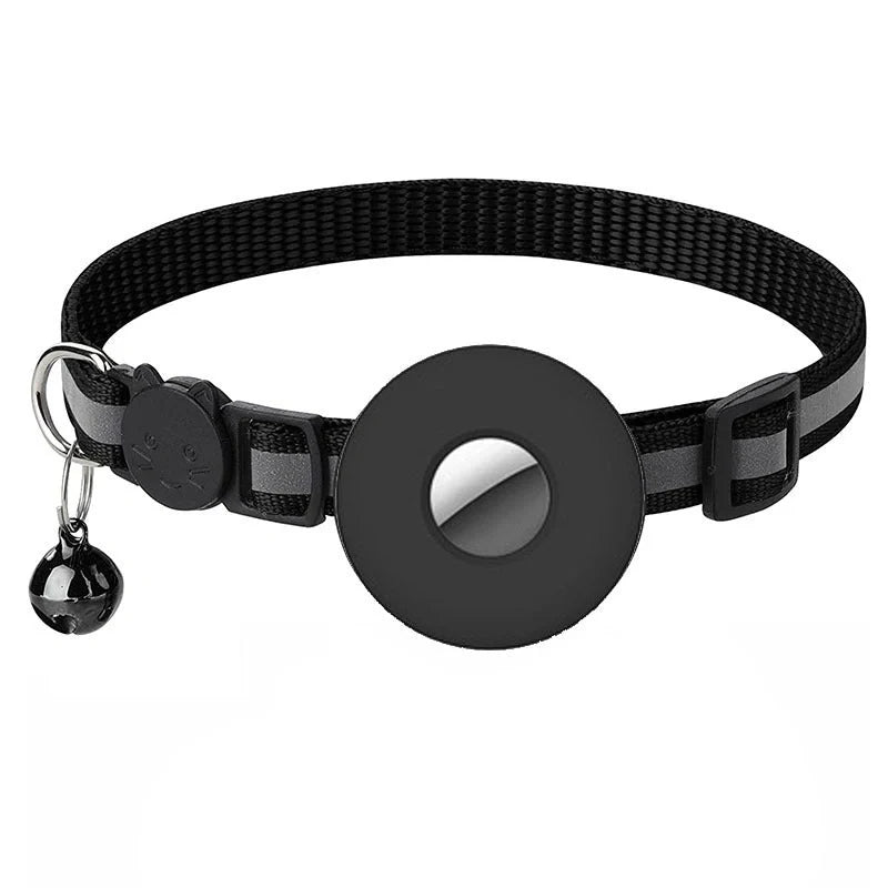 Adjustable Airtag pet collar with reflective strip and bell for cats and dogs