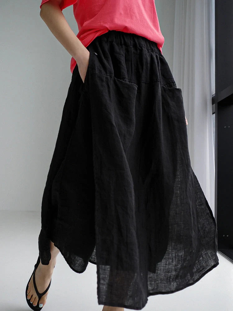 Elegant linen wide-leg culottes with double pockets in various colours and sizes