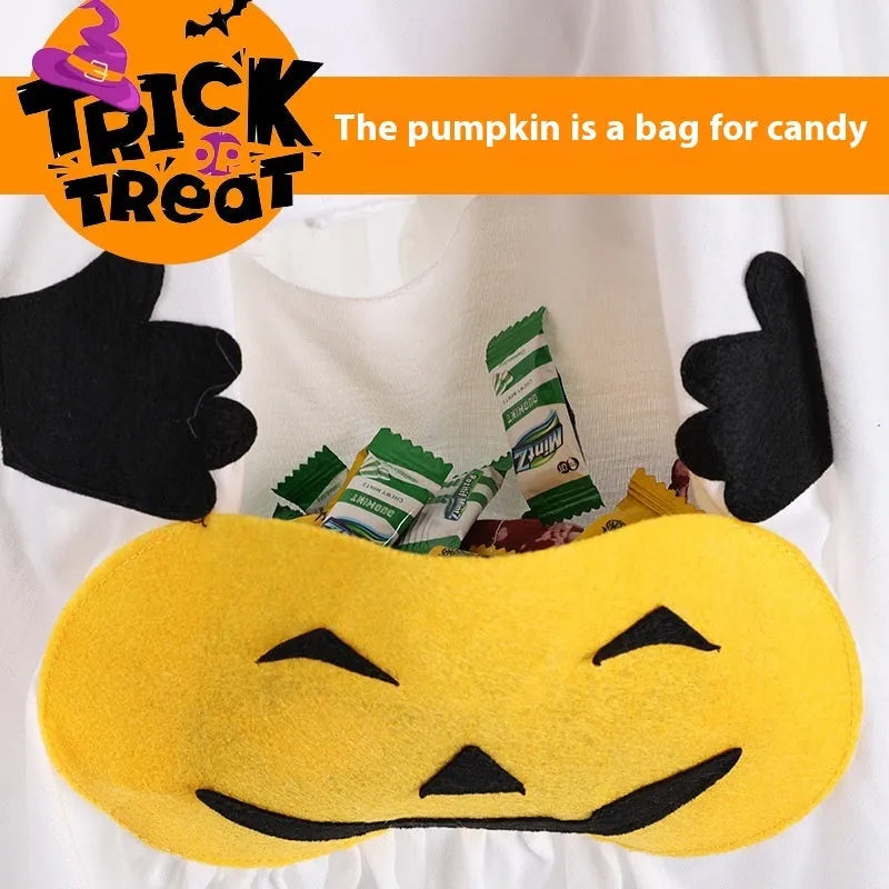 Pet Halloween Costume Dog Clothes Creative Pumpkin Ghost Funny Suit in Viscose Fibre Casual Style for General Fit in White Colour Available in Sizes S M L