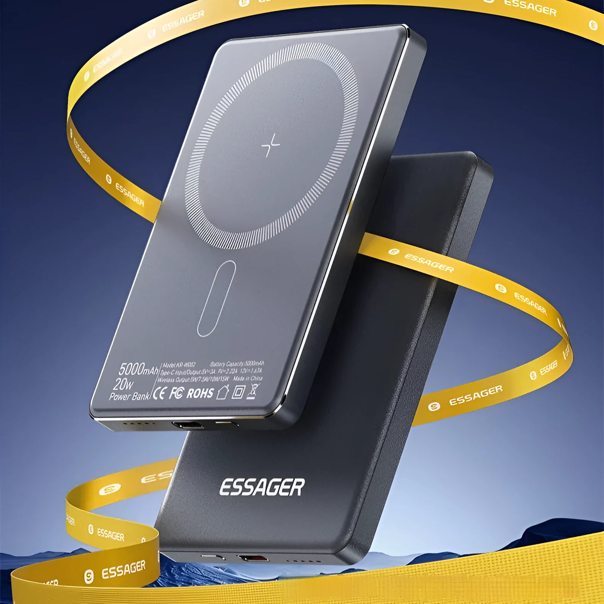 Magnetic wireless charging power bank 5000mAh ultra-thin 8.8mm alloy in titanium or dark gray