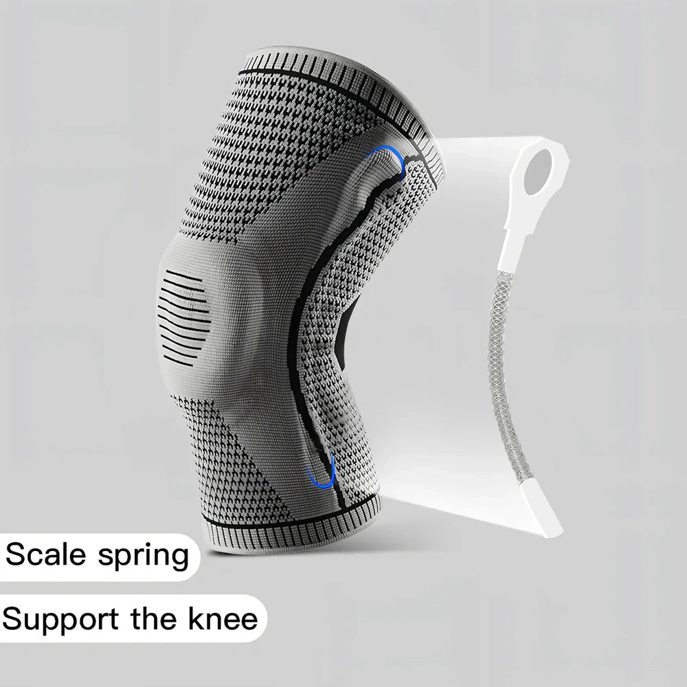 Compression sports knee pads with silicone springs for meniscus protection during basketball and running activities