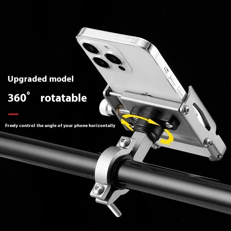 Aluminium alloy mobile phone holder mount for bicycle and motorcycle handlebars in multiple colours.
