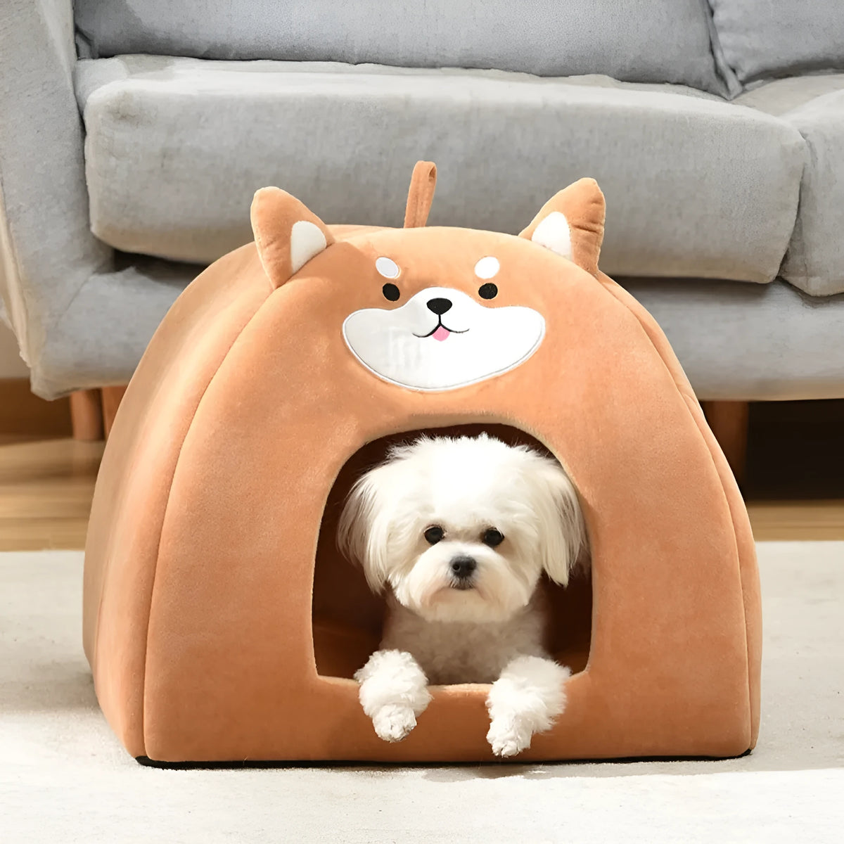 A cloth cat bed shown in three size options: small, medium, and large.