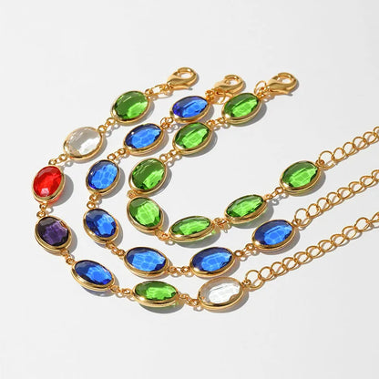 Geometric ellipse bracelet with glass inlay on 18K copper in blue, green, multicolor