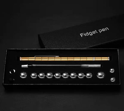 Modular magnetic pen with erasable ink, stress-relieving fidget features, and interchangeable components