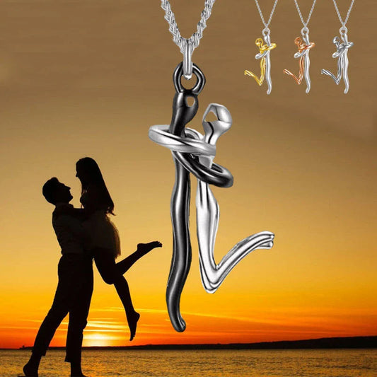 Elegant 18K plated love hug necklace with charming embrace-shaped pendant and delicate cross-chain design