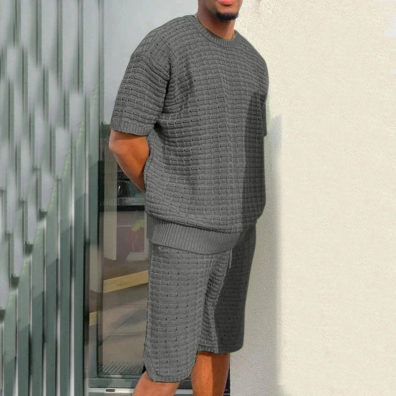 Men's summer 2-piece outfit featuring a loose-fitting shirt and matching shorts in various colors