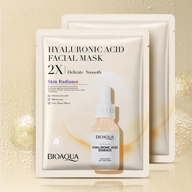 White collagen and hyaluronic acid facial sheet mask in 30g gel format on skin