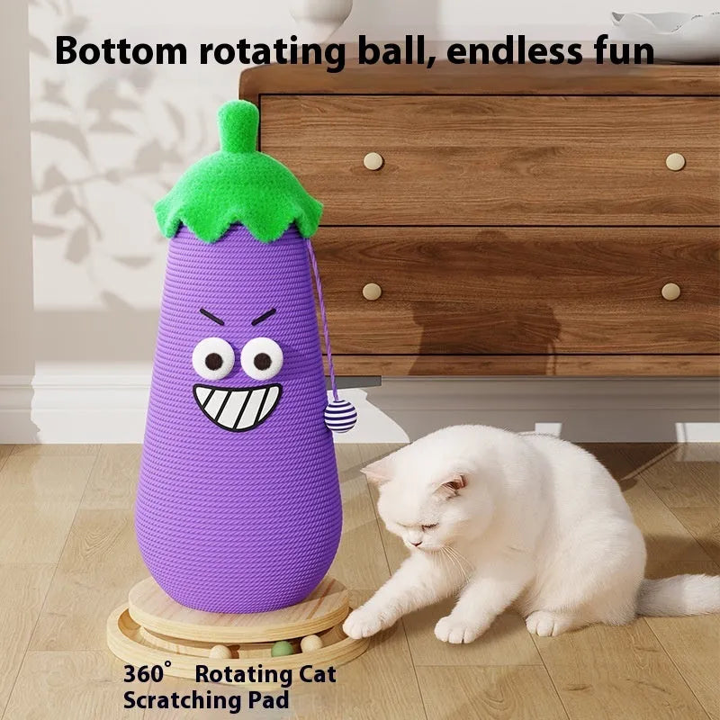 Wooden cat scratch board toy with blue and purple hip hop eggplant print cloth bag wrapper