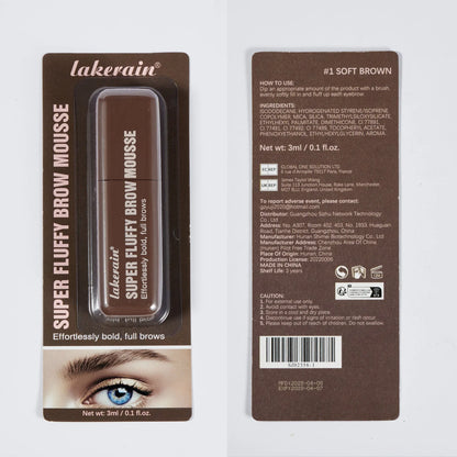 Eyebrow cream mousse in packaging with six shade options for long-lasting, three-dimensional brow definition.