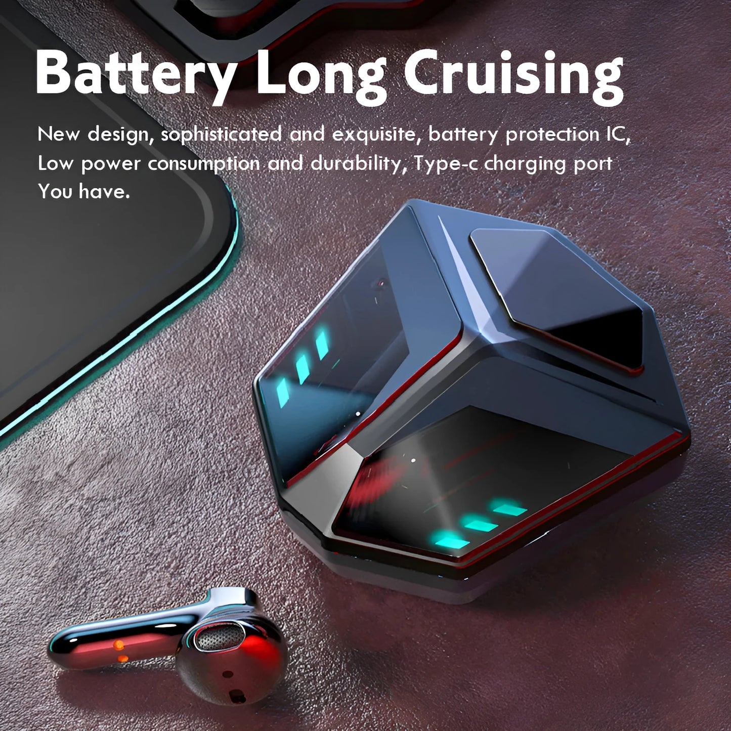 Minimalist wireless Bluetooth gaming headset with low latency and noise reduction features.