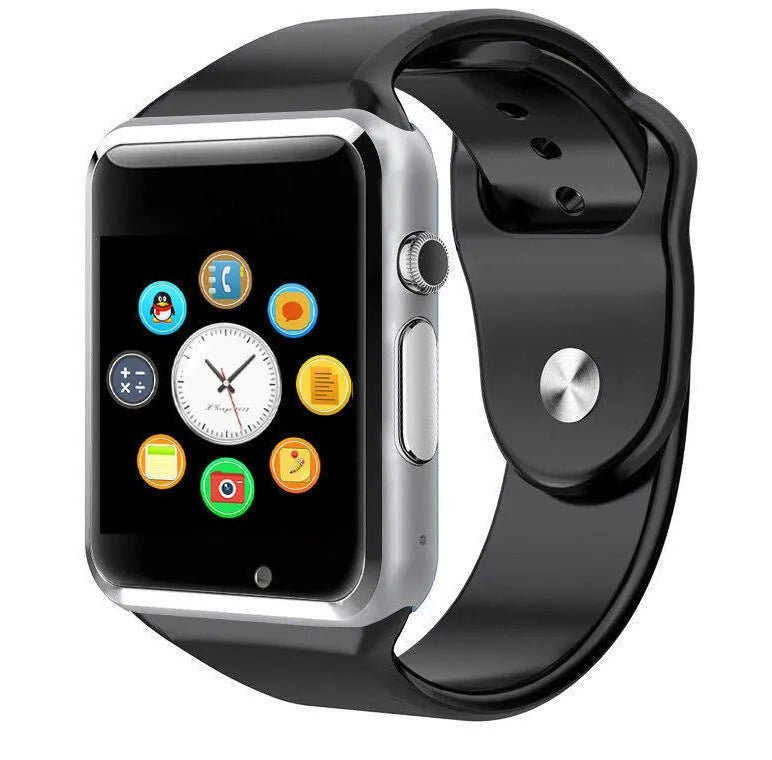 A1 Android Smart Watch with 1.54-inch screen shown in multiple colour options including black, silver, and gold.