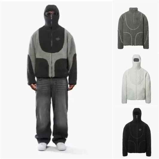 Men's hooded sweatshirt jacket with patchwork design in classic colors