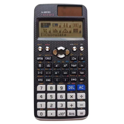 991EX scientific calculator in black, blue, or pink for complex statistics and algebra.