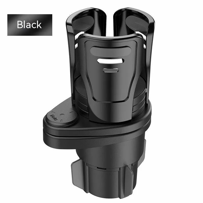 Second generation car cup holder modification accessory in carbon fibre or matte ABS plastic finish.