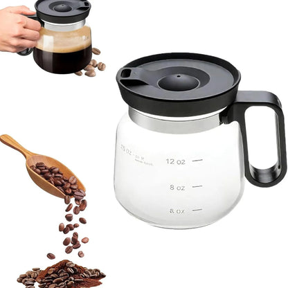 Black glass coffee cup with coffee pot style design, 470ml capacity