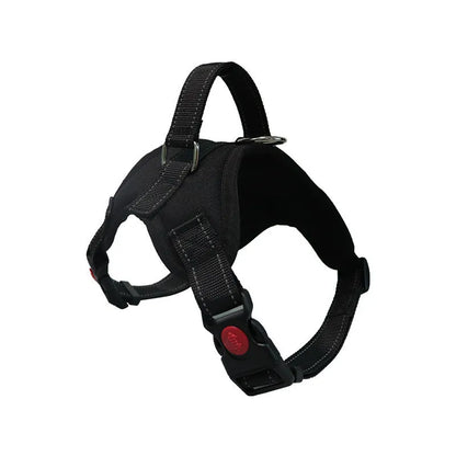 Explosion-proof polyester dog chest harness in black with saddle chest strap for medium and large dogs, sizes XS to XL