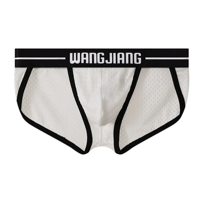 Men's solid colour Ice Silk triangle briefs on a white background, showing the mesh fabric texture.