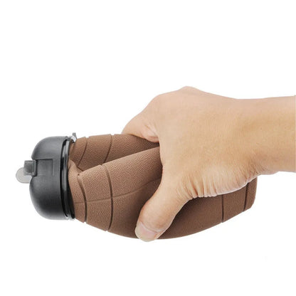 Brown rugby ball shaped collapsible 600ml sports water bottle with wide neck