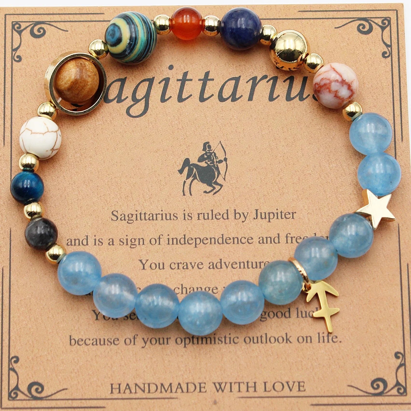 Handcrafted zodiac bracelets with natural stone beads and constellation designs