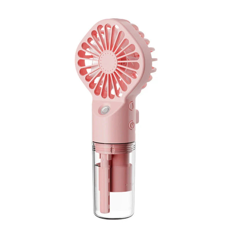 Compact handheld cooling mist fan with 4 adjustable wind speeds, perfect for staying cool and refreshed during the British summer