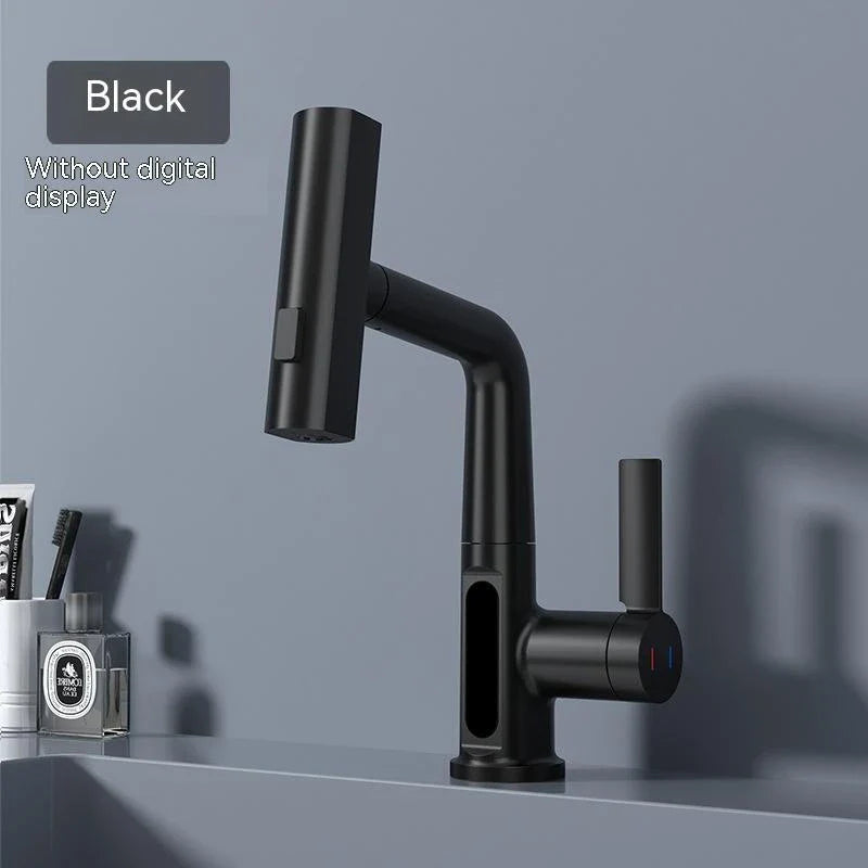 Sleek digital faucet with temperature display, 360° rotation, and pull-out hose for modern kitchen and bathroom needs