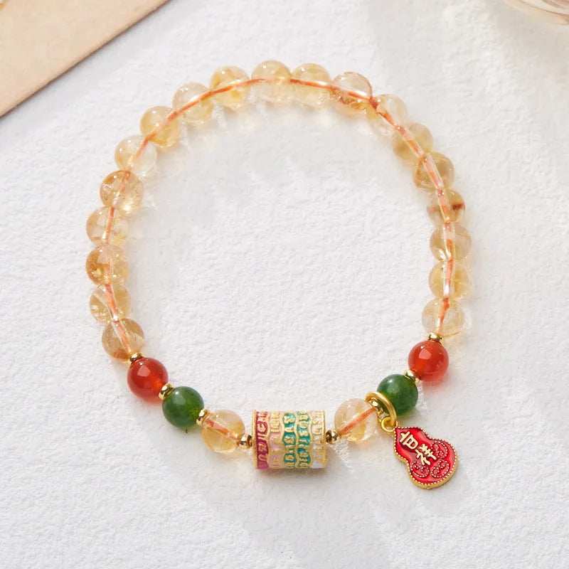 Citrine crystal bracelet hand-woven five-sutra design geometry style 6mm bead unisex spiritual jewellery for travel commemoration gift fresh style adjustable wristwear