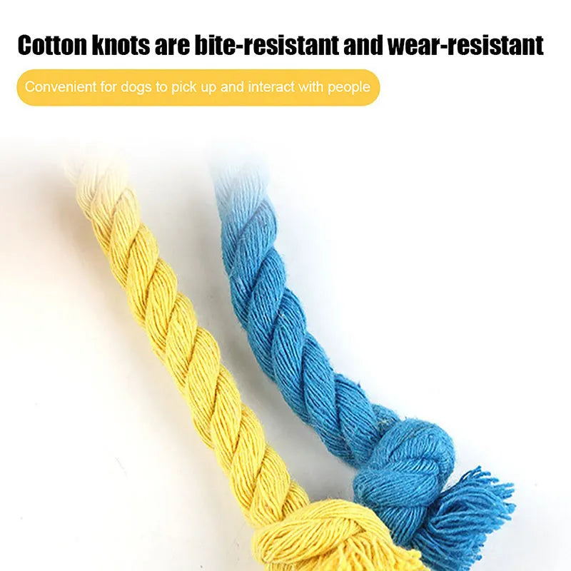 Cotton rope elastic football dog toy in bright cartoon colours for chewing and interactive play