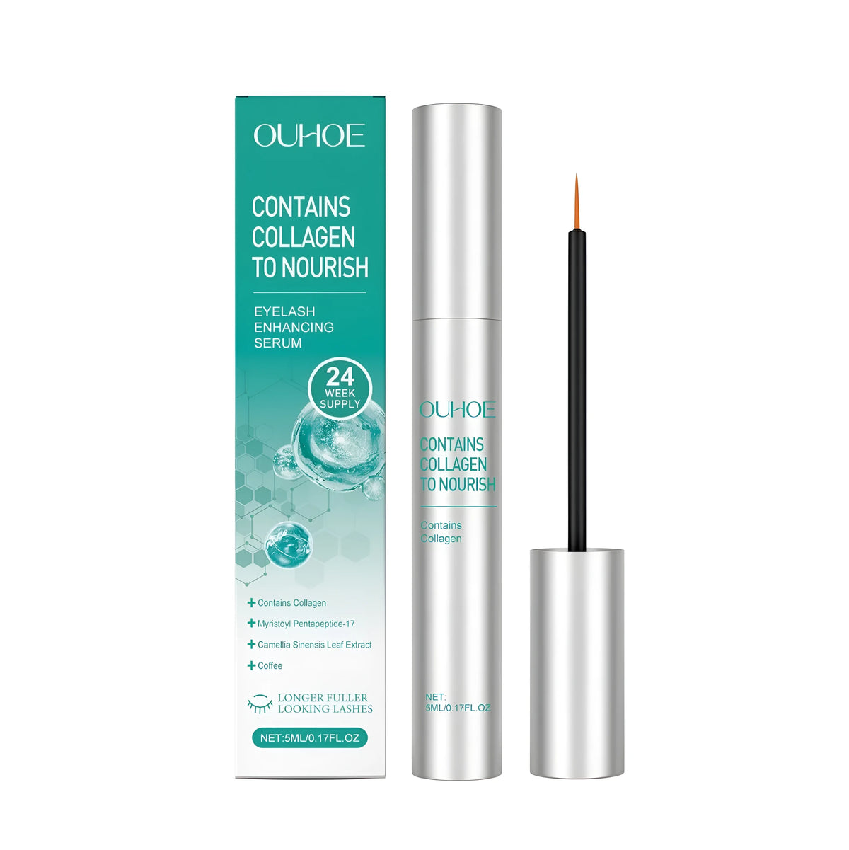 5ml bottle of clear eyelash growth liquid serum with applicator