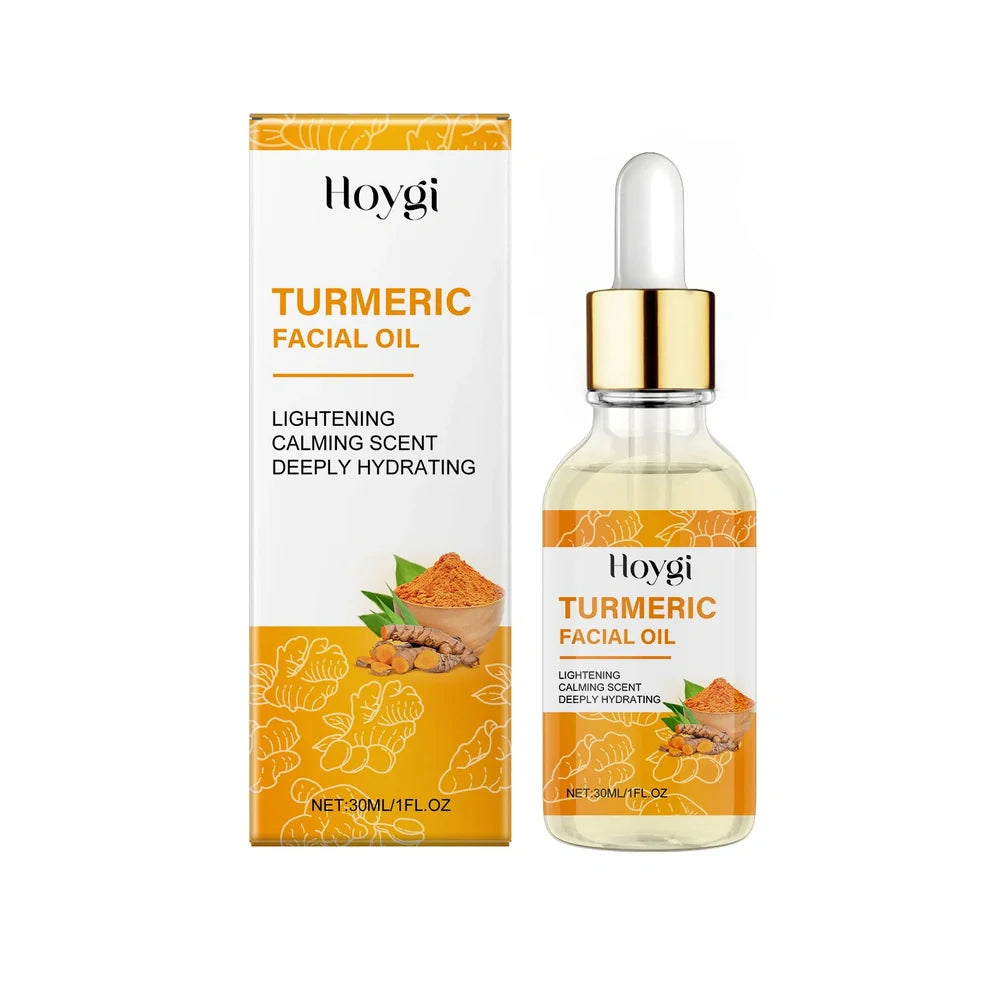 30ml brightening and firming skincare oil bottle with dropper containing vitamin C and turmeric extract