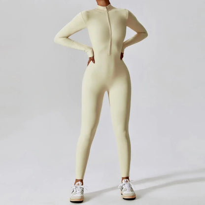 Seamless women's yoga jumpsuit with zipper for fitness and casual wear in various colors