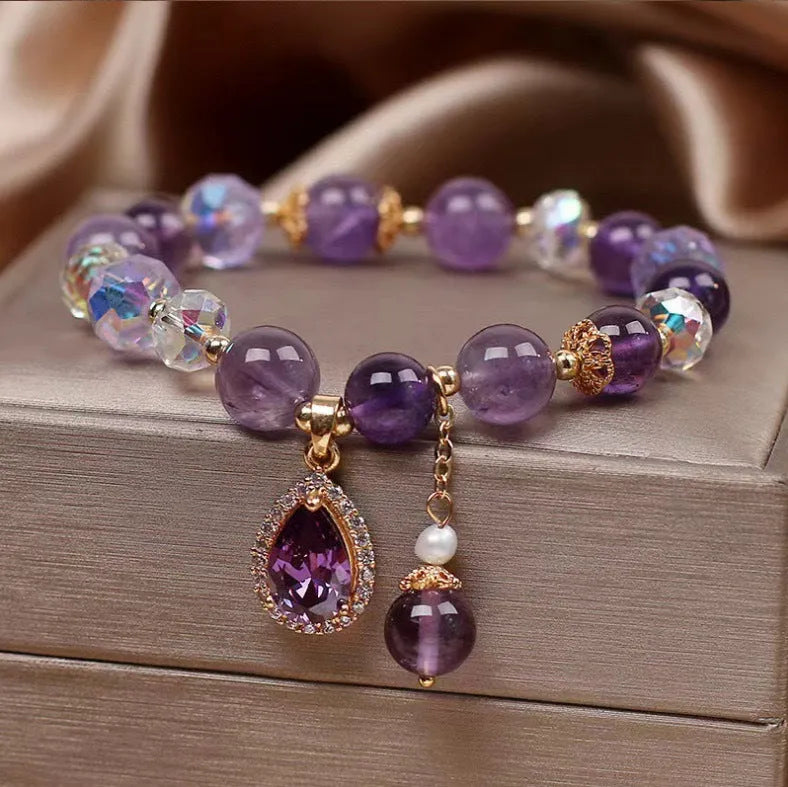 Amethyst crystal bracelet for women with micro inlay processing in purple colour, a natural jewellery piece featuring genuine amethyst stones set in a delicate bracelet design suitable for everyday wear or special occasions