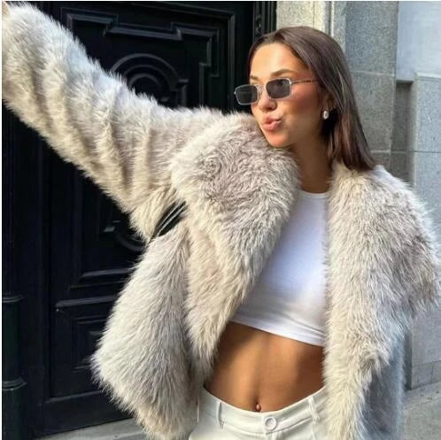 Cozy and stylish plush winter coat for women in various colors and sizes