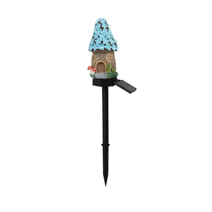 Flower-shaped solar garden light with resin housing for outdoor decorative lighting.