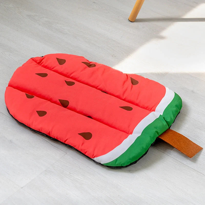 Ice silk pet cooling mat in various fruit designs for dogs and cats